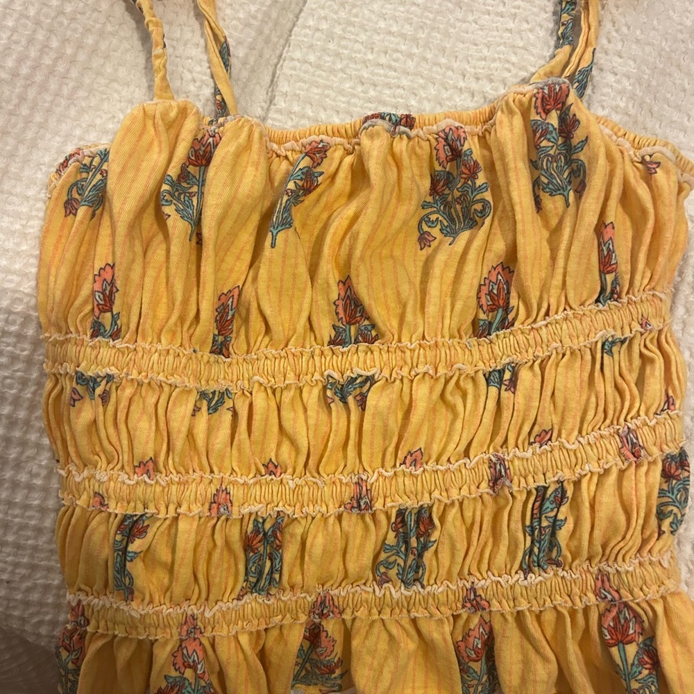 Free People Yellow/ Orange Floral Smocked Top